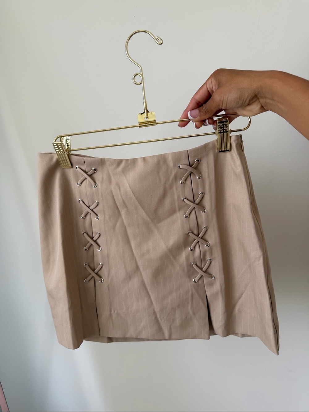 Beige Lace-Up Mini Skirt